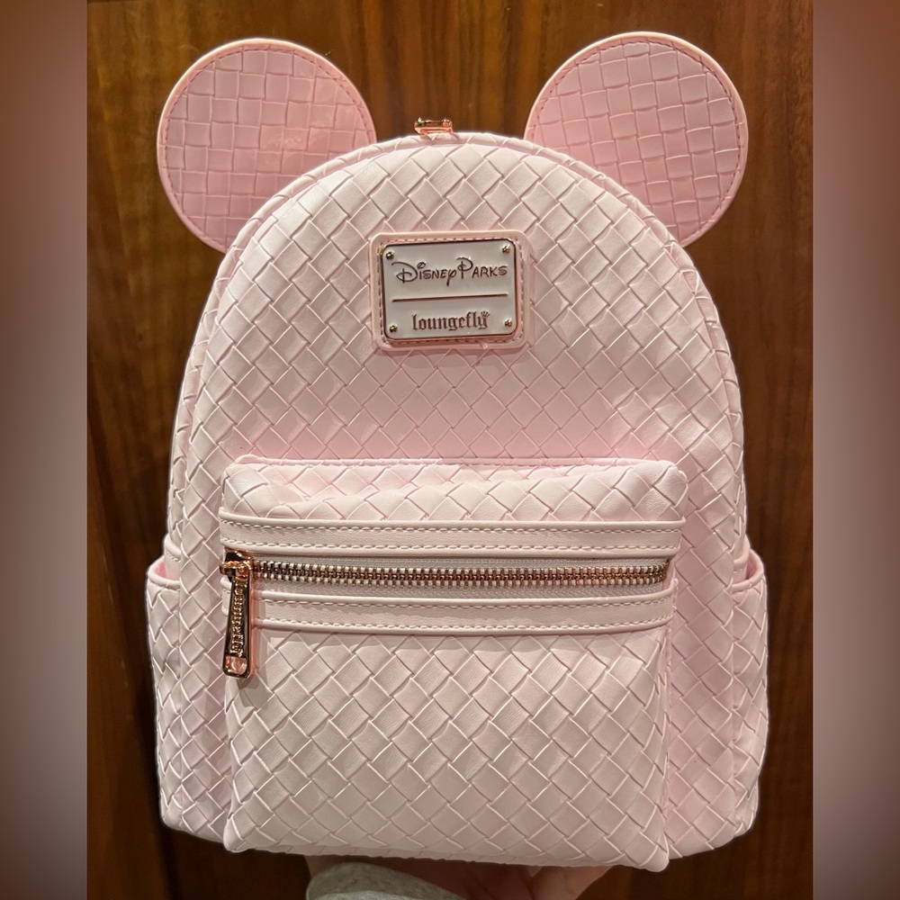 Disney Parks Light Pink Woven Mickey Ears Loungefly Mini Backpack NEW